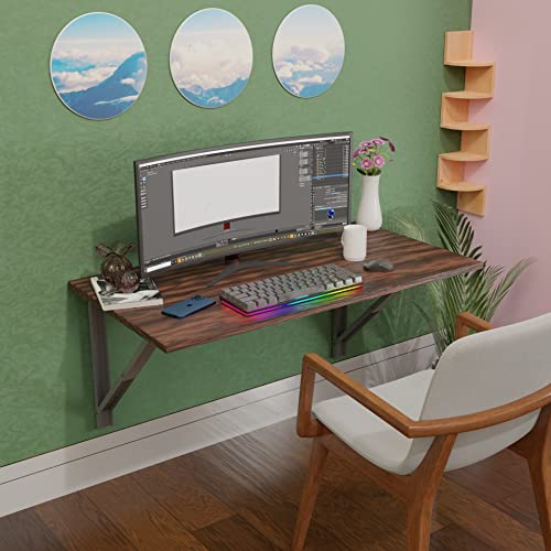 Image of Compal Wall Mounted Folding Study Table, Office Work Table (Modern Brown, 24x32 Inches)