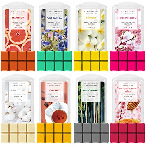 SCENTORINI Duftwachs für Duftlampe, Herbst- und Winterduft, 8 Stück, Sojawachs Wax Melt, Raumdüfte Duftwachswürfel für Kerzen Wärmer, Grapefruit, Baumwolle, Earl Grey Tee, Nektarinenblüte usw