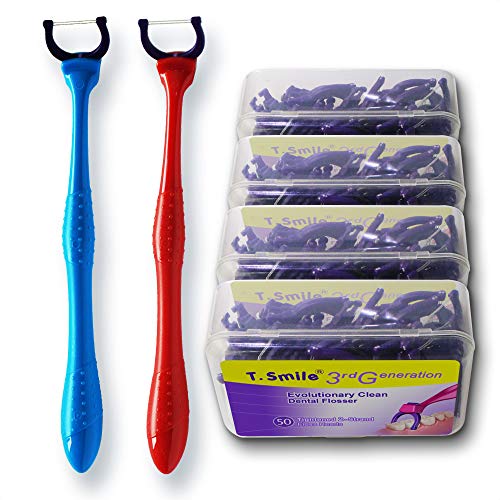 T.Smile Evolutionary Clean Dental Flossers, kit de recambios más mango largo (2 asas + 200 recambios)