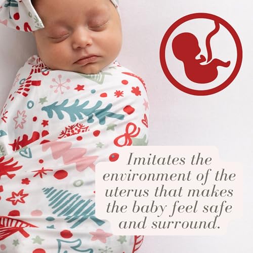 Image of Newborn Swaddle Blanket Set, Headband and Beanie | Polyester, 1-piece set, receiving and swaddle blanket, Red Cartoon Christmas, matching headband, matching beanie