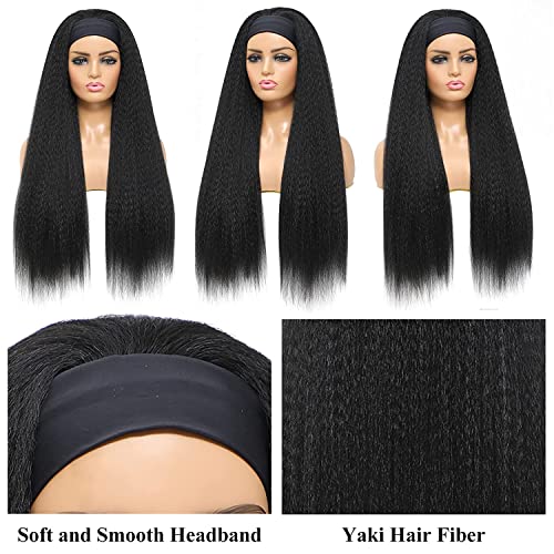 Youwin 26 Inch Kinky Straight Headband Wig For Women, Yaki Straight Headband Wigs Synthetic Headband Wig Long Yaki Straight Hair Wigs For Daily Use #TOP4