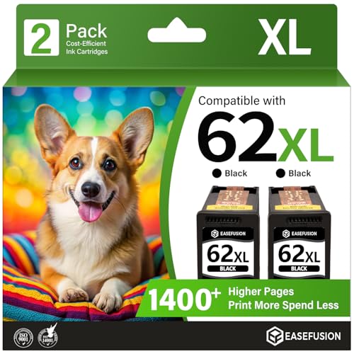 Image of EaseFusion 62XL Ink Cartridges Black Remanufactured Replacement for HP Ink 62 62XL HP62XL HP62 Black Compatible with Envy 7640 5660 5540 7645 5740 5746 OfficeJet 250 200 Mobile Printer (2 Black)