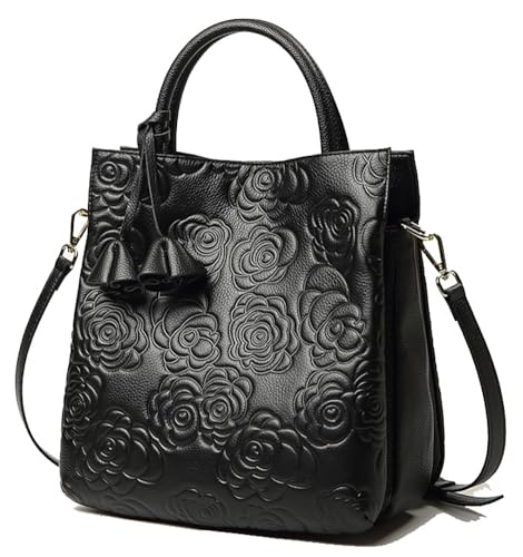 Womens Genuine Leather Handbags large Trendy Shoulder Tote Three-layer Crossbody Purses Flower Print Satchel2