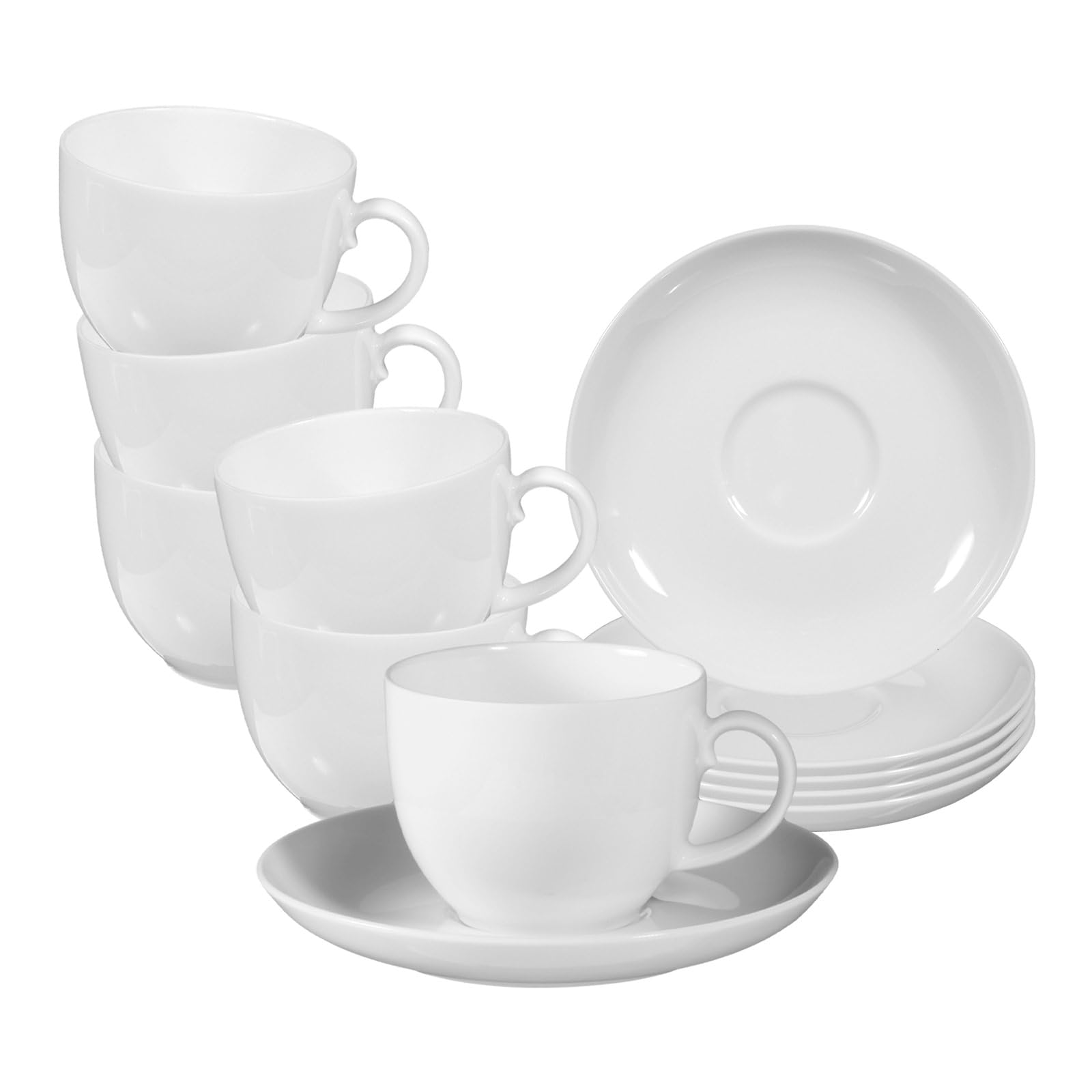 Seltmann Weiden Rondo/Liane Lot de 6 tasses à café avec soucoupes, 200 ml, ensemble à café classique pour 6 personnes, passe au lave-vaisselle et au micro-ondes, vaisselle à café en porcelaine, blanc