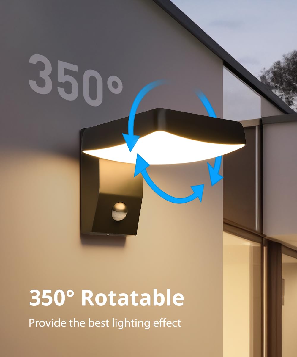 Bojim IP65 18W zewnętrzna lampa ścienna z czujnikiem ruchu, kinkiet z regulowaną wiązką, kwadratowa lampa ścienna ciepła biel 3000K lampa zewnętrzna do korytarza ogrodowego taras