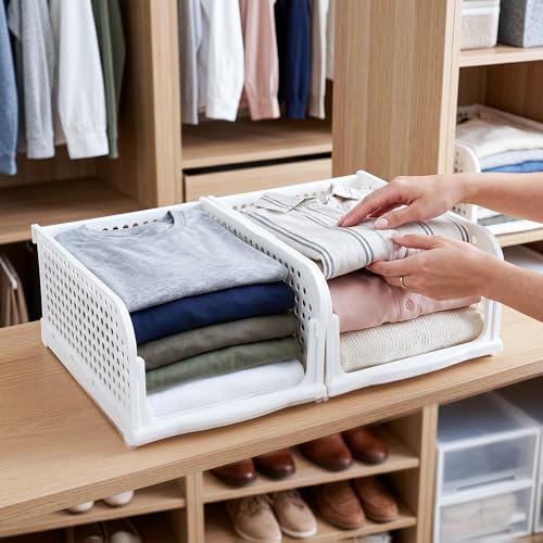 Image of VERAT 2 Pieces Storage and Organisers /Wardrobe Organizer Storage /Plastic Wardrobe /Cloth Adjustable for Foldable /Clothes Organizer Foldable Shirt /Almirah /Cupboard /Cupboard Stackbale Clothes(White)