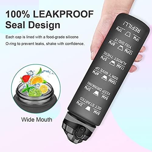 1 Litre Water Bottle, Sports Motivational Water Bottle with Time Markings, Leakproof BPA Free Reusable Gym Water Bottle, Drinking Bottles for Cycling Fitness Outdoor, 32oz (Gray)