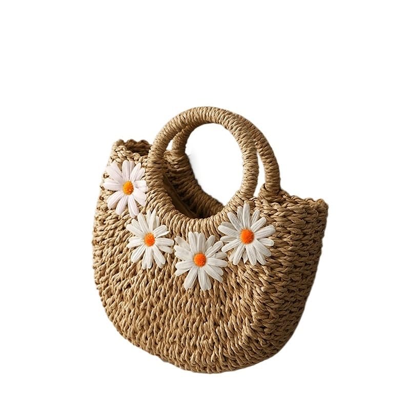 Straw Bag Fashion Hand-Woven Straw Beach Bags Women Handmade Moon Basket Shoulder Bag Summer Travel Crossbody Bags Handbags