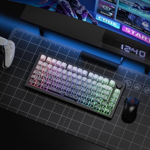 Image of dagaladoo White /Grey Topographic Keyboard keycaps,Shine Through keycap | Double Shot PBT custom key caps,Side Printed,Cherry Profile keycaps for most cherry-mx switch Mechanical Keyboards