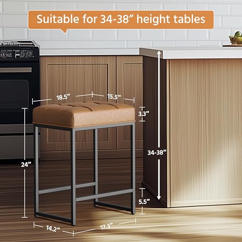 Set of 2 Counter Height Bar Stools for Kitchen Island, Brown