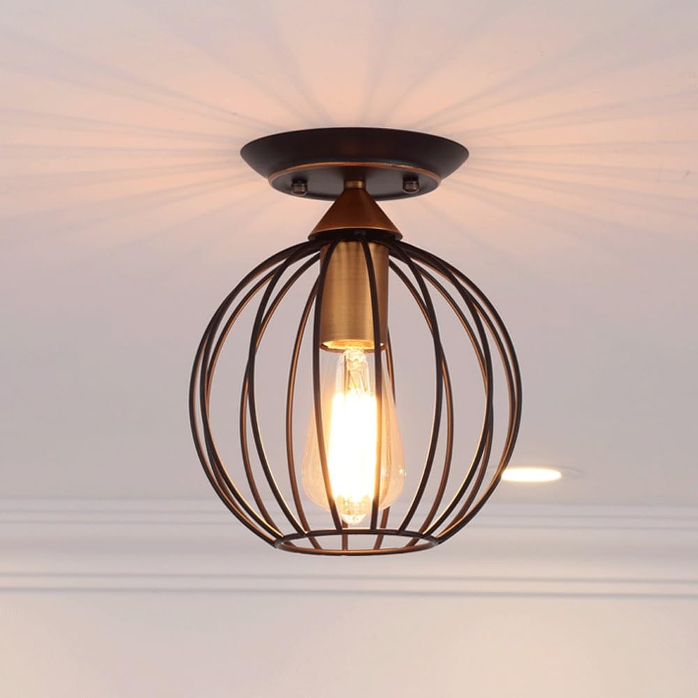 Przemysłowa lampa sufitowa okrągła żelazna metalowa klatka lampa sufitowa Retro oświetlenie sufitowe oświetlenie do sypialni przedpokój przedpokój