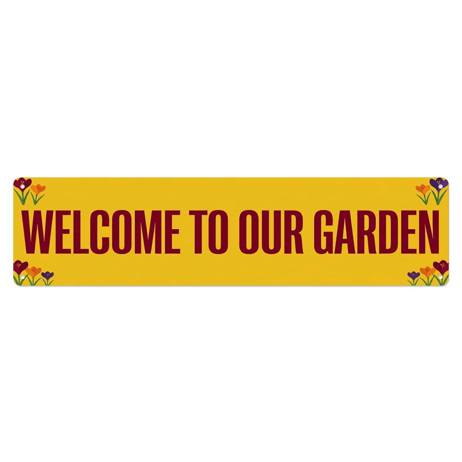 Vintage Welcome to Our Garden Saffron Metal Tin Sign