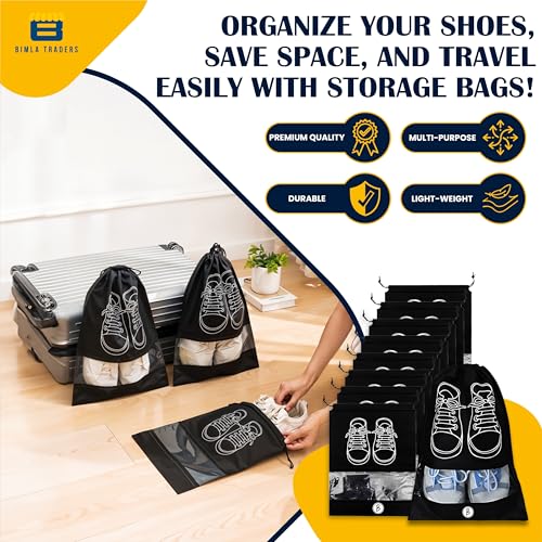 Image of Btag Shoe Bag for Travel & Storage | Water-Resistant Shoe Organizer for Men & Women | Portable, Foldable Shoe Cover for Luggage & Closet | Travel Accessories for Footwear Protection (Black,Pack of 9)