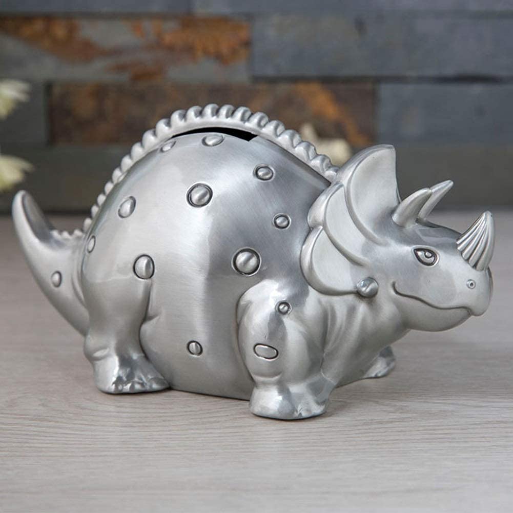 Tirelire dinosaure enfant en métal argenté pour économies