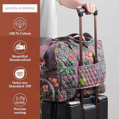 Maison d' Hermine Weekender Bags for Women Cotton Quilted Duffel Overnight Luggage Weekend Bag for Men Gym Sports Gifts Travel Business Travellers Family Trip (Eden - Violet)2