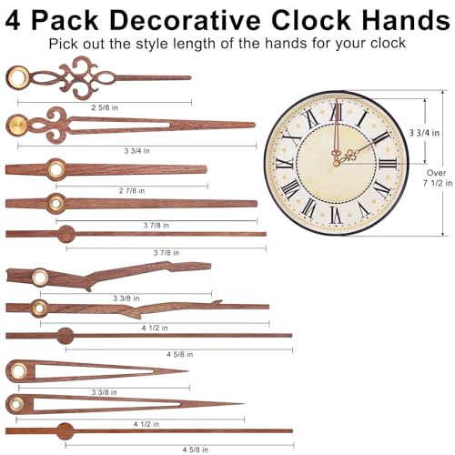 EMOON 3 Pieces Quartz Clock Mechanism Replacement Kit Long and Short Shaft length with 4 Types of Walnut Wood Clock hands DIY Clock Repair Parts (Total Shaft Length 16mm,20mm,23mm) - Thumbnail 4