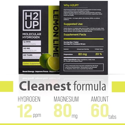 H2UP™ Zero Sugar Molecular Hydrogen Tablets – 60 Count, 12 PPM – Magnesium Hydrogen Supplement – Antioxidant Drink for Energy, Recovery, Cellular Health & Brain Function - Image 3