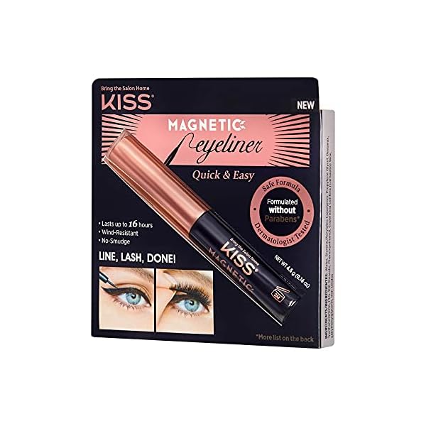 KISS Magnetic Eyeliner, Black, 0.16 Ounce, Smudge Proof, Biotin Infused, Free of Synthetic Fragrances, Dyes, Parabens, Petrochemicals, And Formaldehyde with Precision Tip Brush