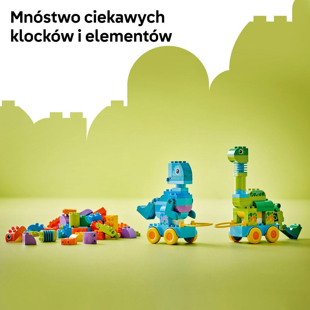 LEGO DUPLO 3 w 1 Dinozaury na kółkach 10451 | dinozaury na kółkach, klocki dla 3-latka, prezent dla chłopca i dziewczynki 3+, budowanie 3 w 1, 108 elementów