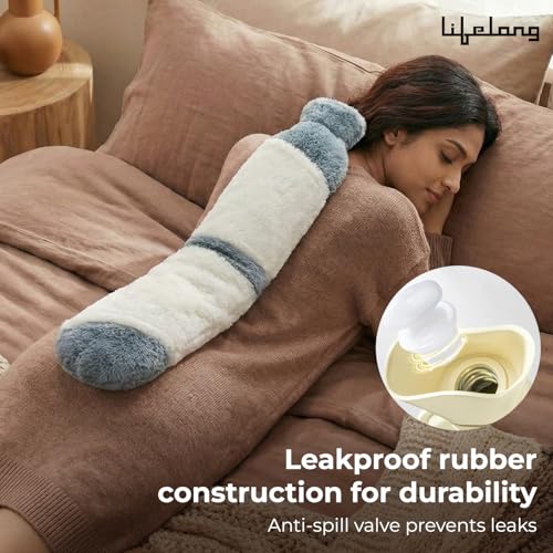Image of Lifelong Hot Water Bottle 2000 ml with Washable Fur Cover | Hand, Belly & Full Body Warmer for Pain Relief & Period Cramps | Extra Long Bed Bottle for Women & Men |Back Neck Shoulder Warmer (LLEHWB09)