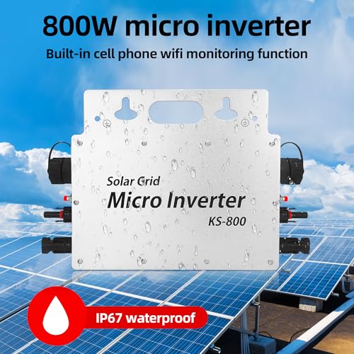 800W Micro Wechselrichter,Balkonkraftwerk Solar Grid Tie mit AC Datenüberwachung Display IP67 mit WLAN App für 2 Solarmodule für Balkonkraftwerk