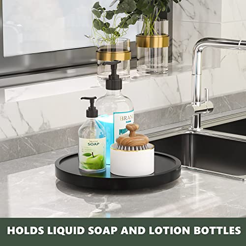 Turntable Vanity Tray 10 Inch For Perfume Candle, Bamboo Kitchen Sink Countertop Organizer For Keep Glass, Sponge And Soap Bathroom Countertop Organizer Coffee Table Decorative Tray Black #TOP1