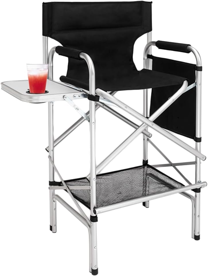 mefeir 31" Tall Folding Directors Chair with Side Table Storage Bag,Portable Makeup Artist Bar Height, Aluminum Frame 300 lbs Capacity, 19.2" D x 23.6" W x 45.6" H