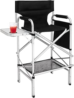 mefeir 31" Tall Folding Directors Chair with Side Table Storage Bag,Portable Makeup Artist Bar Height, Aluminum Frame 300 lbs Capacity, 19.2" D x 23.6" W x 45.6" H
