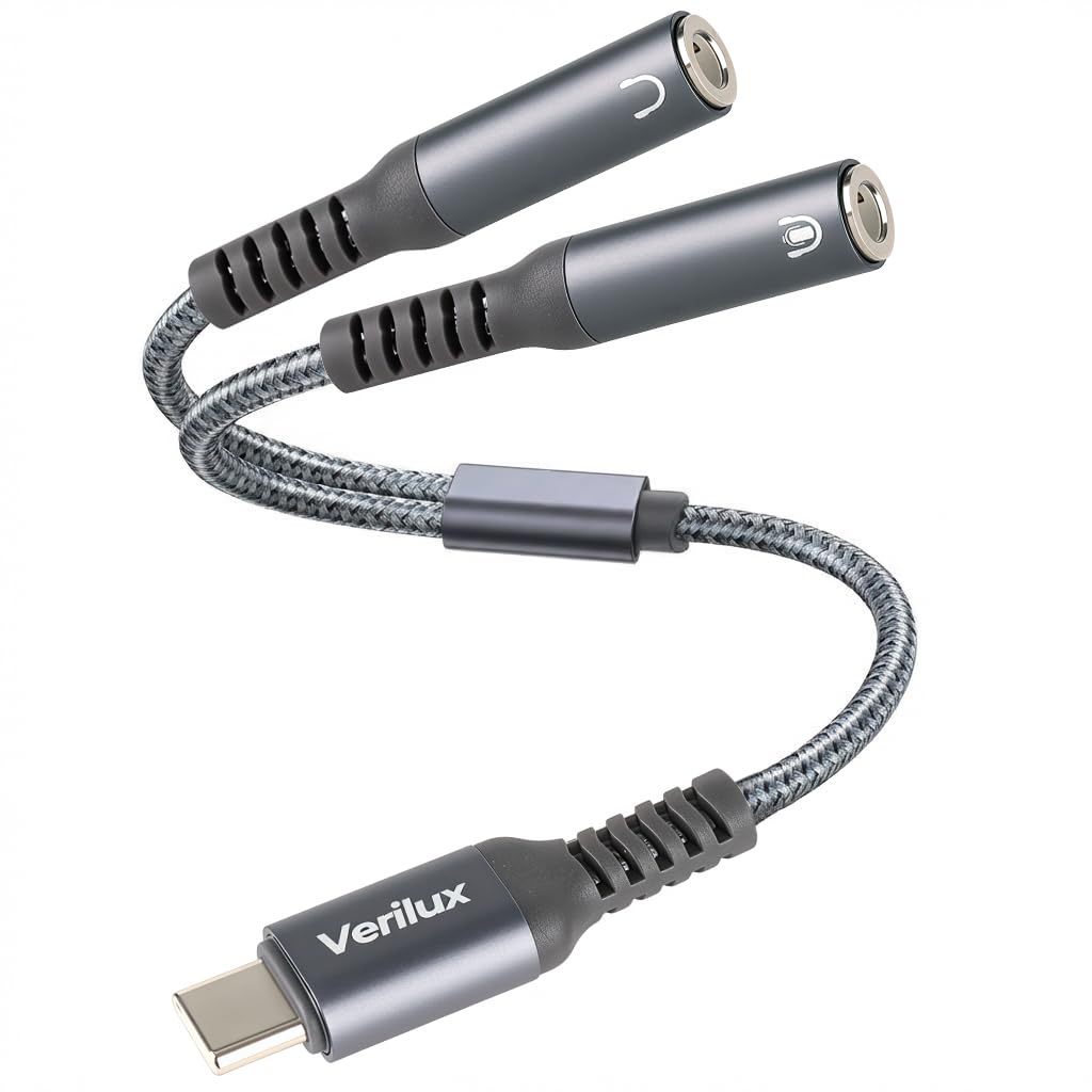 2 in 1 Type C to 3.5 mm Adapter, Dual C Type to 3.5 mm Audio Connector with 2 Female to 1 Male Audio Stereo Y Splitter Cable for PS5, Xbox, Switch, Gaming Headset, Smartphone, Tablet, Laptop