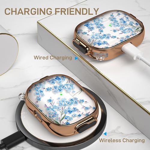 Image of Maxjoy for AirPods Pro 2nd /1st Generation Case with Lock, Clear AirPods Pro 2 Case Lock Protective Flower AirPod Pro Cover for Women Men with Keychain for Airpod Pro (2023 /2022 /2019), Blue