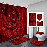 Hankyky Rose Dusche Vorhang Sets mit rutschfesten Teppich, Toilette Deckel Abdeckung, schwarz und rot Design Bad Mat Valnetine Tag Hochzeit Badezimmer Dekoration Dekor Stoff Badezimmer Dekor Set mit