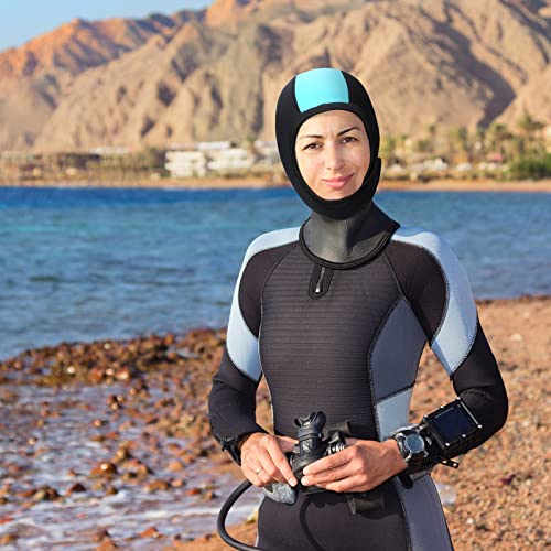 Jecery 2 Pcs Neoprene Diving Hood Thermal Wetsuit Hood Cap Swim Caps with Chin Straps Snorkeling Neoprene Surf Beanie 2.5 mm Diving Headgear for Men Women Sailing Water Sports(Black, Black Blue) - Thumbnail 6