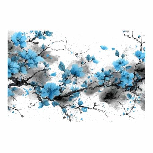 DunPei Quadro Moderno su Tela con Forme Floreali Geometriche, Fiori famosi Design Grafico per un Arredamento Contemporaneo(blu)-30x45cm Non incorniciato