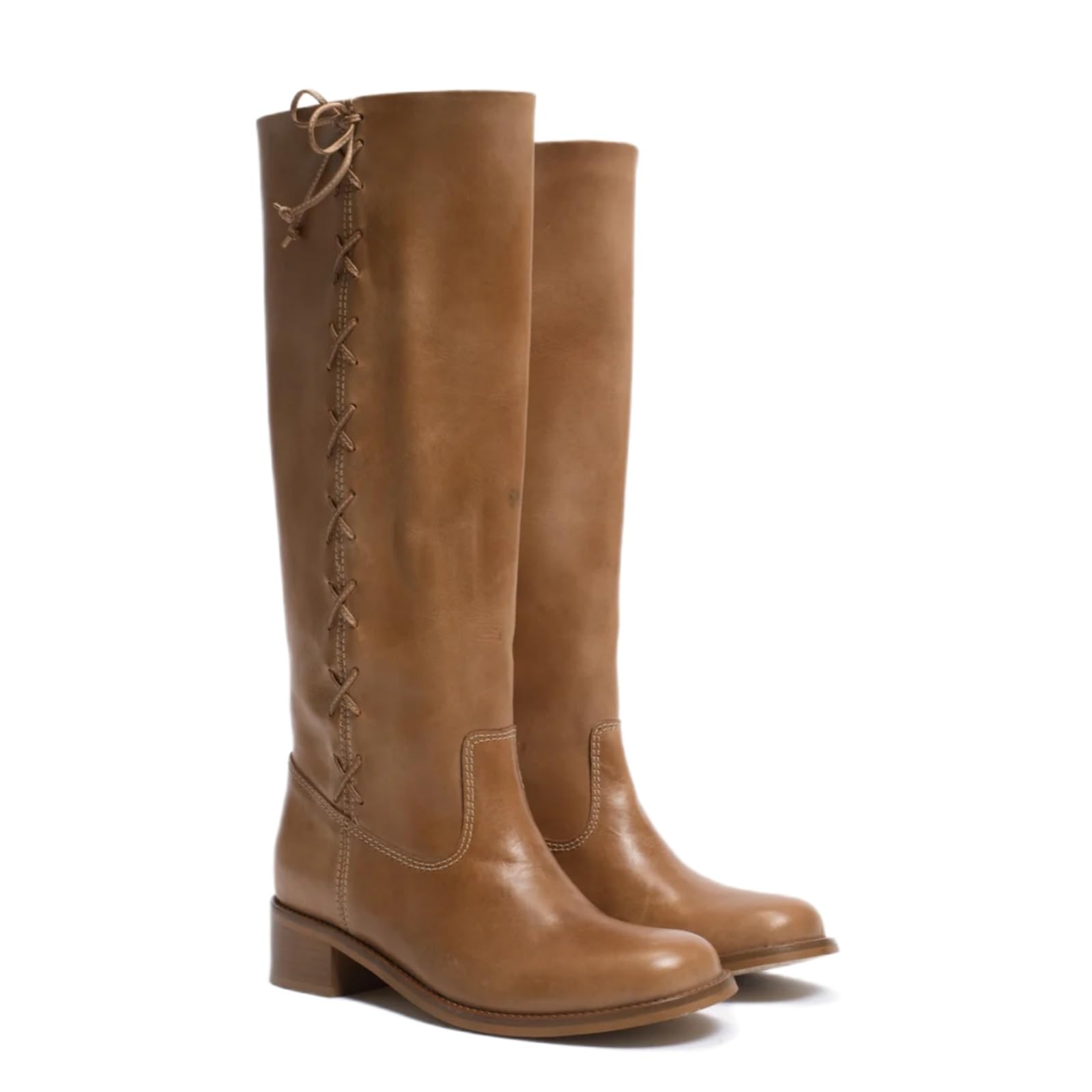 Women Wide Calf Knee High Boots with Bow Round Toe Low Block Heel Tall Campus Boots Riding Long