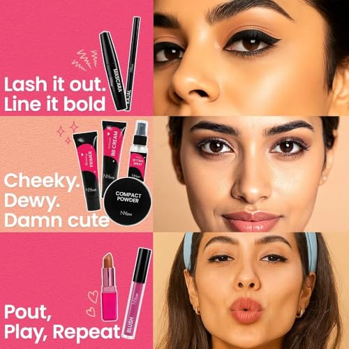 Image of NY Bae' All I Need Makeup Kit- 80 gm | Primer | BB Cream | Compact | Pink Blush | Kajal | Mascara | Brown Lipstick | Setting Spray | 8-Step Makeup Kit | Travel-Friendly | Gift Box