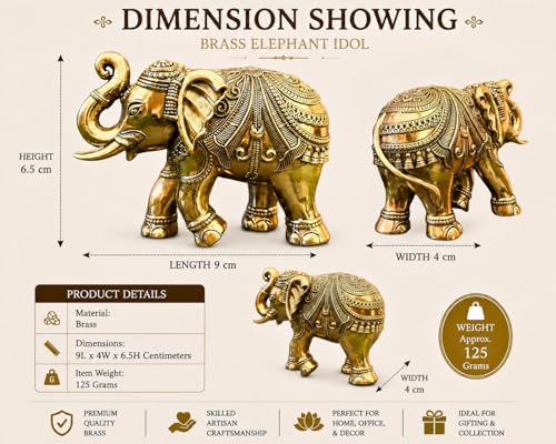 Image of Brass Elephant Statue for Home Decor, Good Luck, Vastu, Feng Shui, Office & Gift - Handmade Decorative Elephant Figurine for Wealth & Prosperity (2.5 Inch)