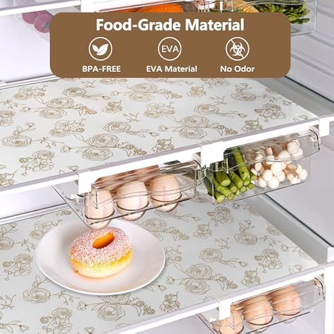 Shelf Cabinet Liner for Kitchen- Non Adhesive Drawer Liner Refrigerator Liner, Premium Waterproof Shelf Paper Protect Surface, Non Slip Easy to Clean Durable EVA Material, Gold Roses, 11.8 in x 10FT