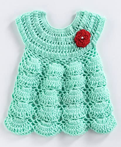 Image of Flower Detailed Sleeveless Dress with Headband & Booties - Sea Green