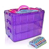 Holds 600 - Tiny Box Shopkins Storage Case Organizer Container - Stackable Collectors Carrying Tote Compatible W/ Mini Colleggtibles Fash'ems Tsum Tsum LoL Hot Wheels (Purple Sparkle/Pink)