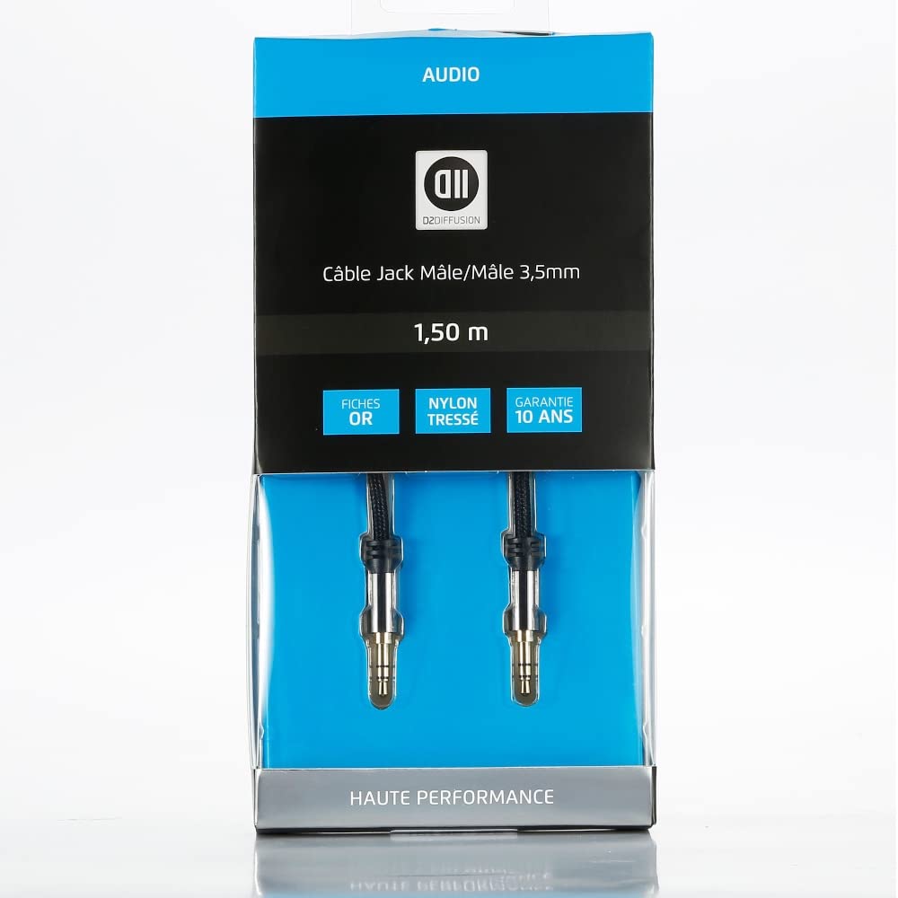 D2 Diffusion Klinkenkabel HG, 3,5 mm, männlich, 1,5 m, aus Baumwolle, geflochten, mit verstärkten Steckern