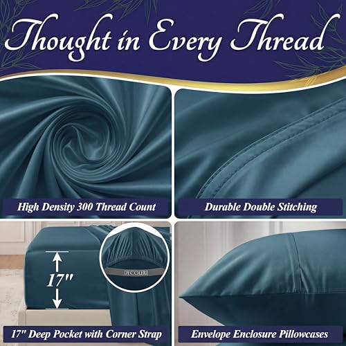 Image of DECOLURE 100% Viscose Derived from Bamboo Sheets Twin Size - Luxury 3 Pc Naturally Cooling Sheets, Ultra Soft Bed Set - Deep 17 inch Pockets, Durable Double Stitching, Oeko Tex Standard (Navy Blue)