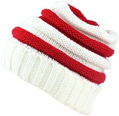 SVEN HOME Soft Slouchy Beanies Knit Warm Winter Unisex Cap Thick Women's Men Hat Christmas hat (White/Red)