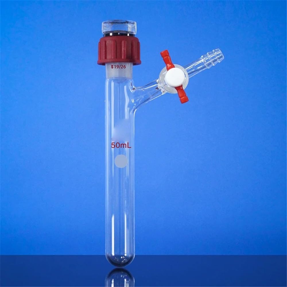 Adaptador de vidrio para toma de vacío, Adaptador de vidrio borosilicato, tubo reacción 10-250 ml, tapón válvula PTFE reemplazable, varios tamaños(LH-437-T-89)