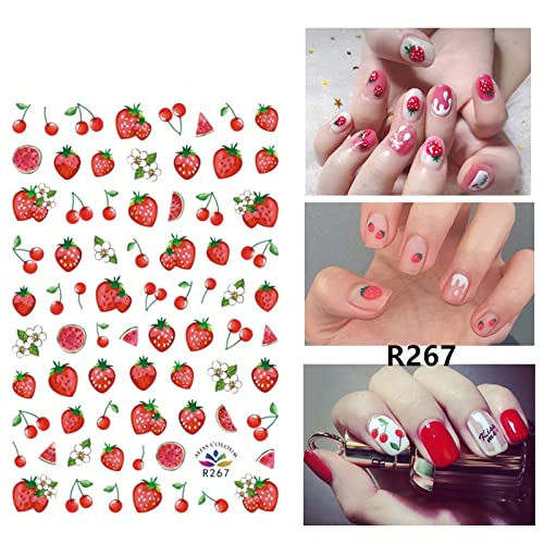 10 Sheets Strawberry Nail Art Stickers Decals Self-Adhesive Cute Fruits Strawberry Watermelon Avocado Cherry Nail Decoration Accessories For Little Girls Kids #TOP2