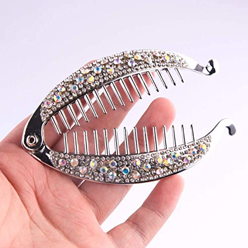 Pinza para cabello plateada con diseño banana y cristales miniatura 6
