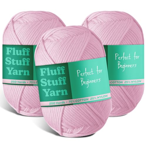 Image of Soft Yarn - Crochet & Knitting Yarn, Beginner Yarn with Easy-to-See Stitches, 3 Pack of 250 Yds Amigurumi Yarn, Cotton-Nylon Blend Tshirt Yarn, Worsted Weight Yarn 4, Pink Yarn