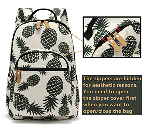 Image of Leaper Water-resistant Floral Laptop Backpack Travel Bag Bookbags Satchel (Pineapple-Beige)