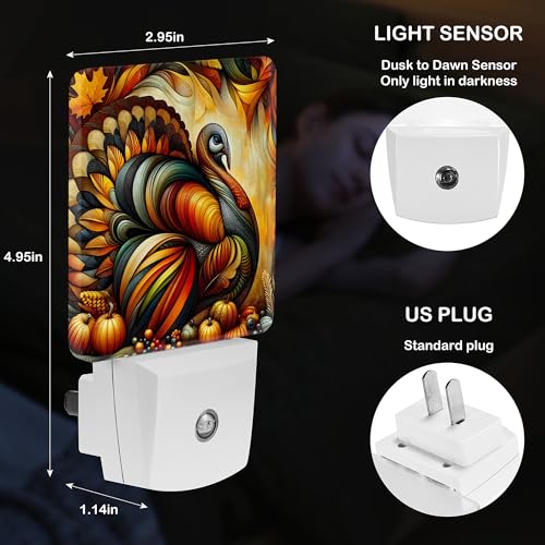 Image of LED Night Light Lamp with Smart Sensor Dusk to Dawn Sensor,Thanksgiving Turkey Abstract Fall Colors Night Light Daylight White,0.5W Plug-into Wall for Adults,Bedroom,Bathroom,Hallway,Kitchen