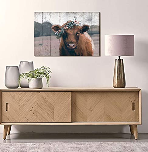Vintage Farmhouse Cow Wall Decor, Retro Highland Cow Wall Art, Rustic Canvas Print Painting For Home Decorative (Brown, 12X16Inch) #TOP1