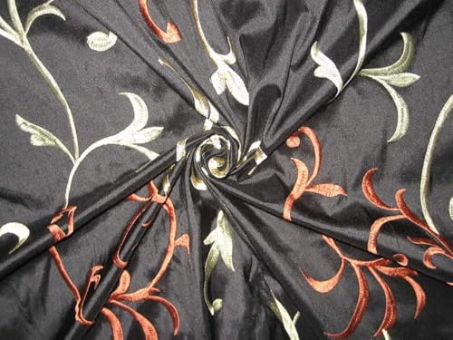 Soie Dupioni brodée noire olive tissu haute couture de 137cm pour créations exclusives DUP#E33